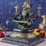 Brass Yog Narasimha Swamy Statue 11" | Unique Black Green Antique Finish | 6 kg Handcrafted Sculpture | 8" Width, 6" Depth | Yoga Narasimha Temple Inspired